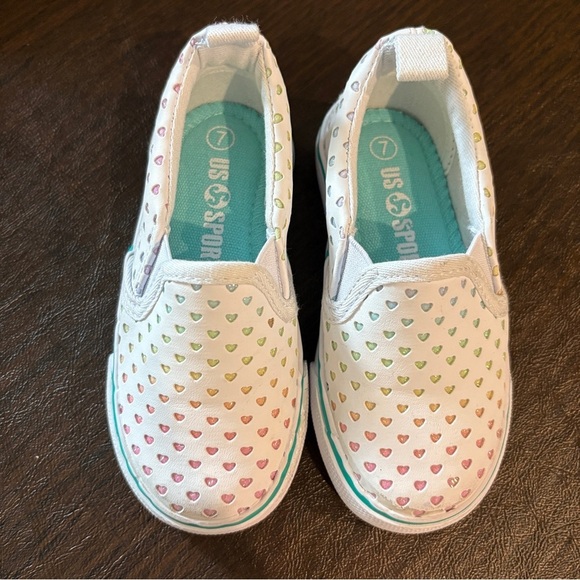 Toddler Kids Rainbow Hearts Glitter Slip-On Sneakers -SIZE 7T - Picture 3 of 7